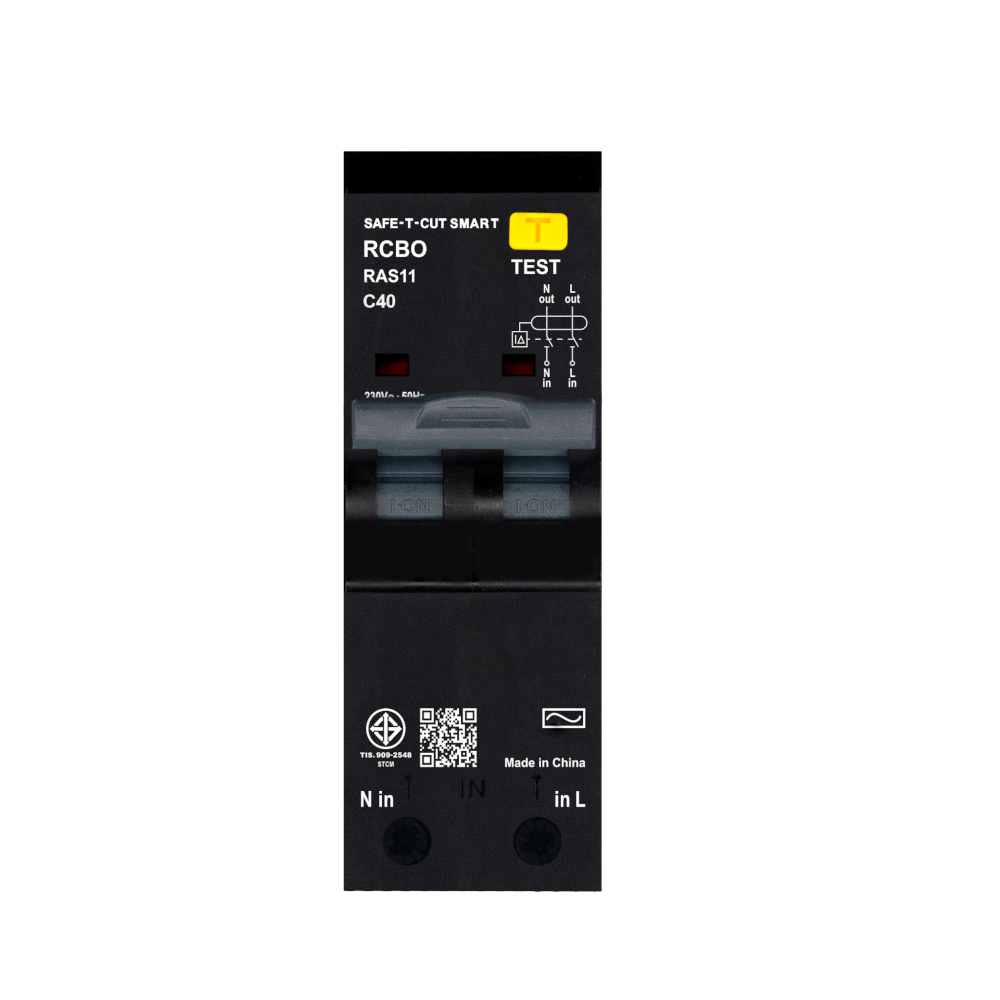 เบรกเกอร์กันไฟดูด 40 แอมป์ 2 โพล เซฟ-ที-คัทสมาร์ท RAS11 (TYPE AC) สีดำ_0